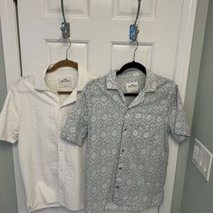 Hollister White and Gray Patterned Casual Shirts, Lot of 2, size Small